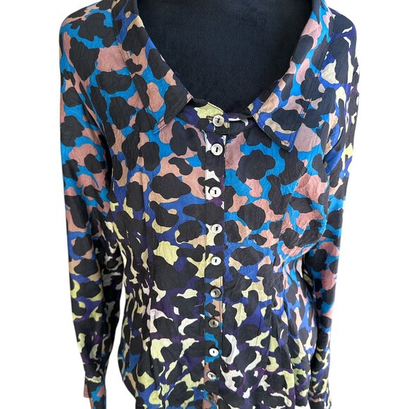 Nanette Lepore Size 8 Multicolor Animal Print Long Sleeve Button Crinkled Blouse - Picture 1 of 8